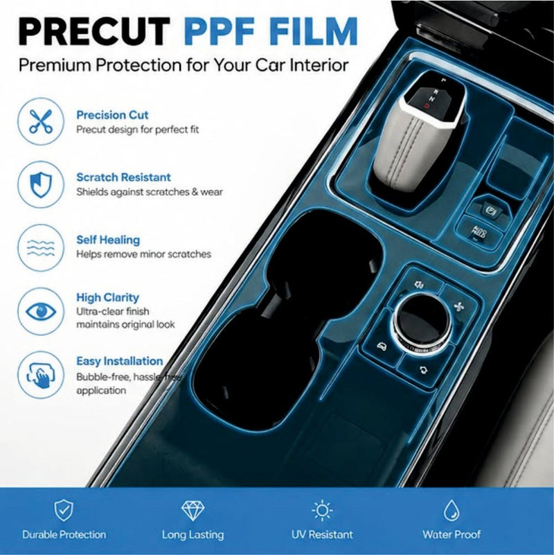 Mahindra XEV 9E Interior EPB Gear Panel Precut PPF Guard -SP_XEV_9E_EPB_GEAR_PPF