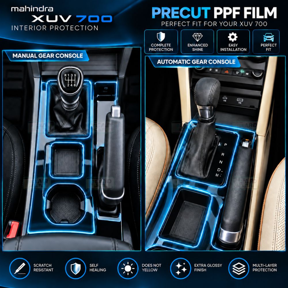 Mahindra XUV 700 Gear Console Precut PPF Film - [HAND BRAKE: AT | MT] -XUV700_GEAR_HB