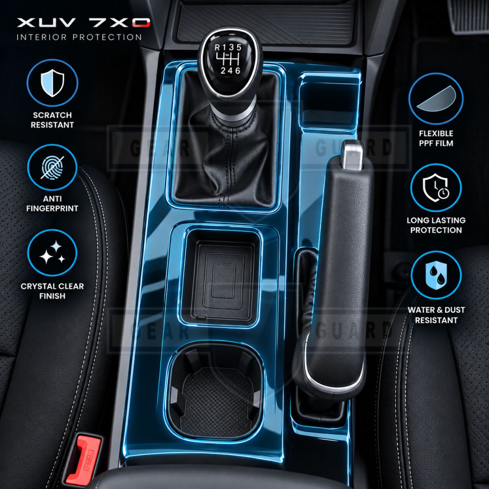 Mahindra XUV 7XO Gear Console Precut PPF Film - [HAND BRAKE] -7XO_HB_GEAR_PPF