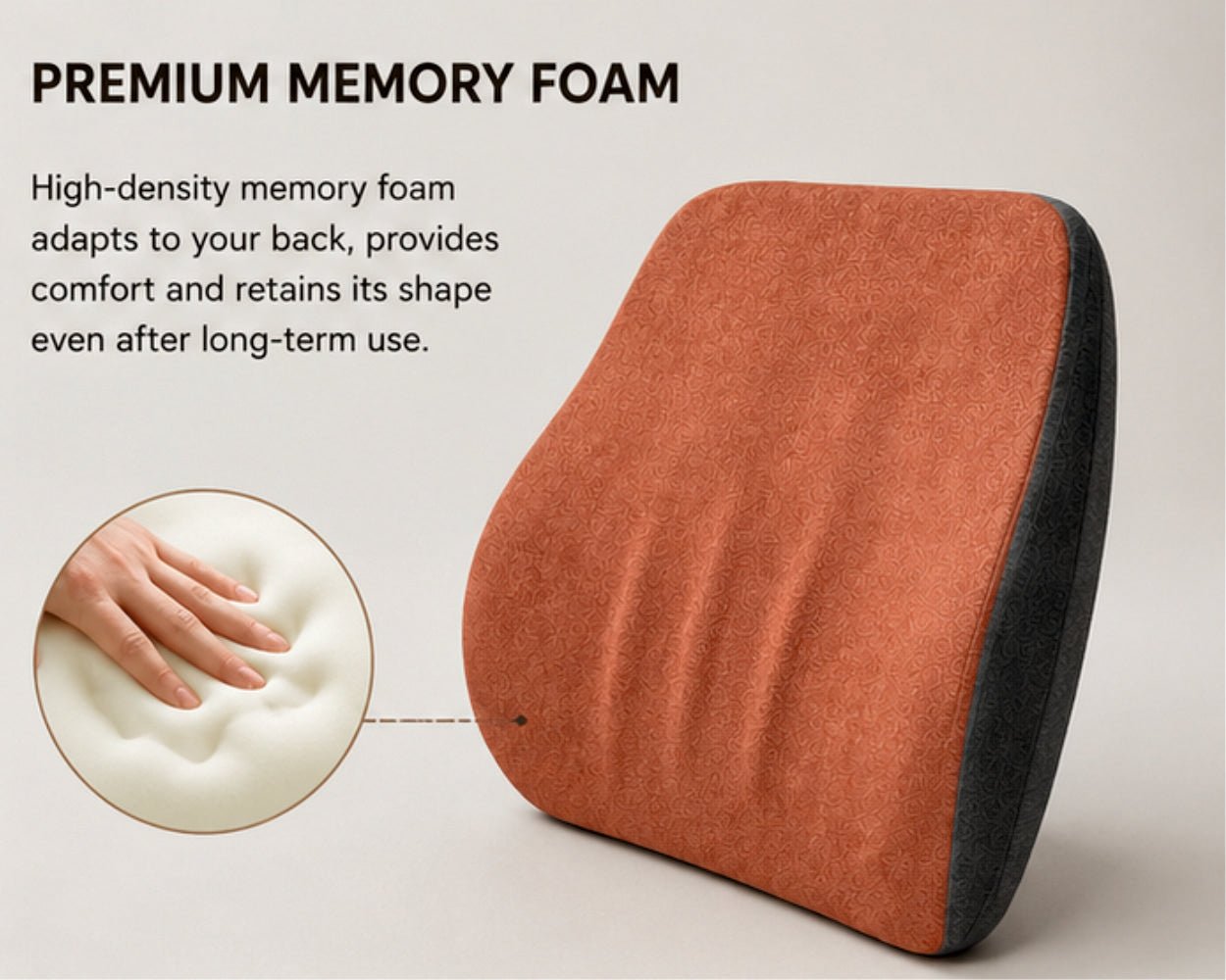Memory Foam Lower Back Support Cushion for Car Seat - BK_SUPPORT_D_GREY