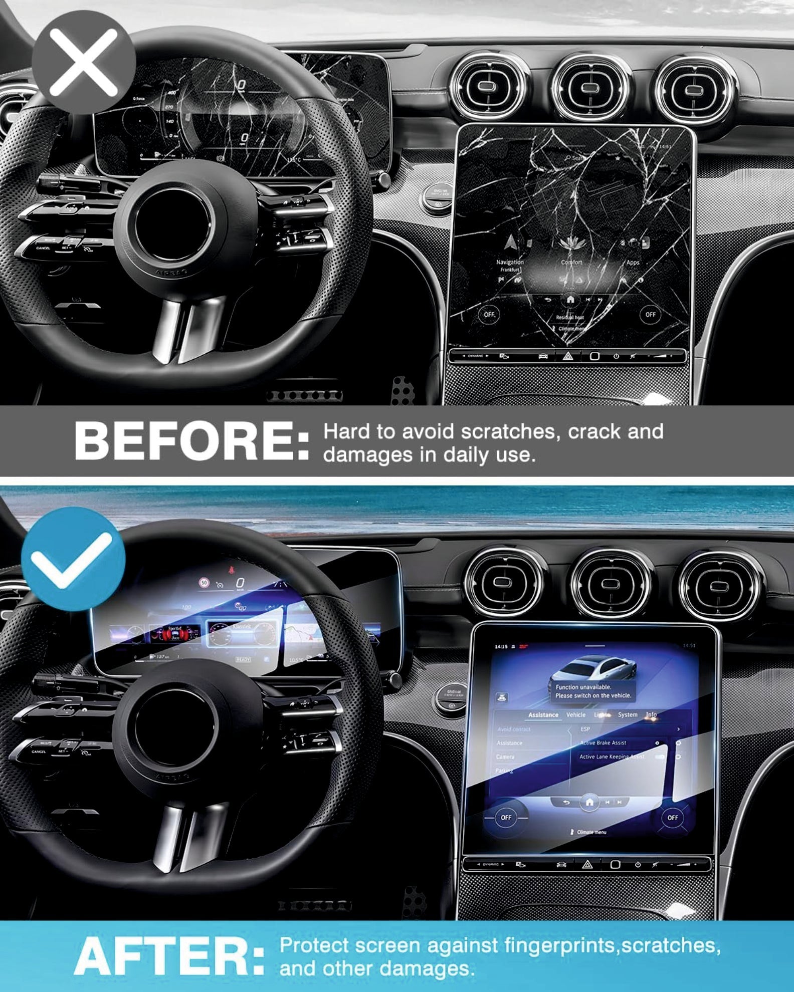 Mercedes Benz GLC 2024 Touch Screen Guard ( 11.9 Inch Infotainment + 12.3 Inch Instrument Cluster MID) - L12-3_GLC_COMBO