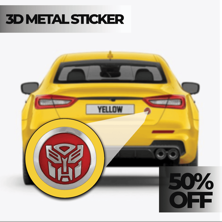 Metal Transformer Red & Chrome 3D Car Logo| 6.5cm x 6.5cm | All Vehicle Exterior Decorative Logo, Self - Adhesive - STICKER_TRANSFORMER_RED