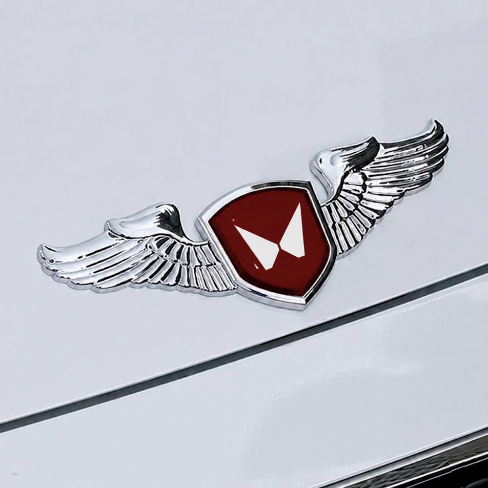 METAL WINGS 3D Logo Car Badge Emblem | 14cm x 5cm | All Vehicle Exterior Decorative Logo, Self - Adhesive - STICKER_MHD_WINGS_RED