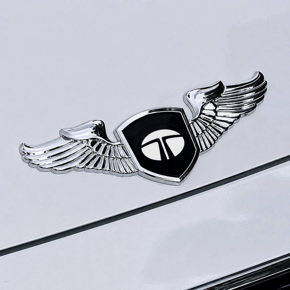 METAL WINGS 3D Logo Car Badge Emblem | 14cm x 5cm | All Vehicle Exterior Decorative Logo, Self - Adhesive - STICKER_TATA_WINGS_BLK