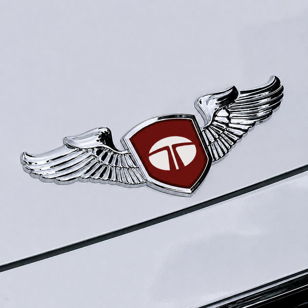 METAL WINGS 3D Logo Car Badge Emblem | 14cm x 5cm | All Vehicle Exterior Decorative Logo, Self - Adhesive - STICKER_TATA_WINGS_RED