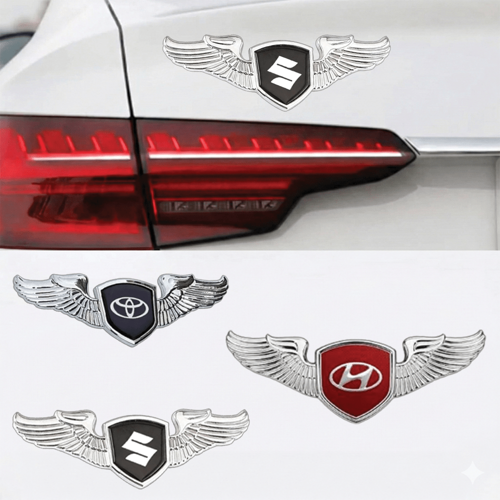 METAL WINGS Hyundai 3D Logo Sticker - 14cm x 5cm - HYD_WINGS_BLK_BB