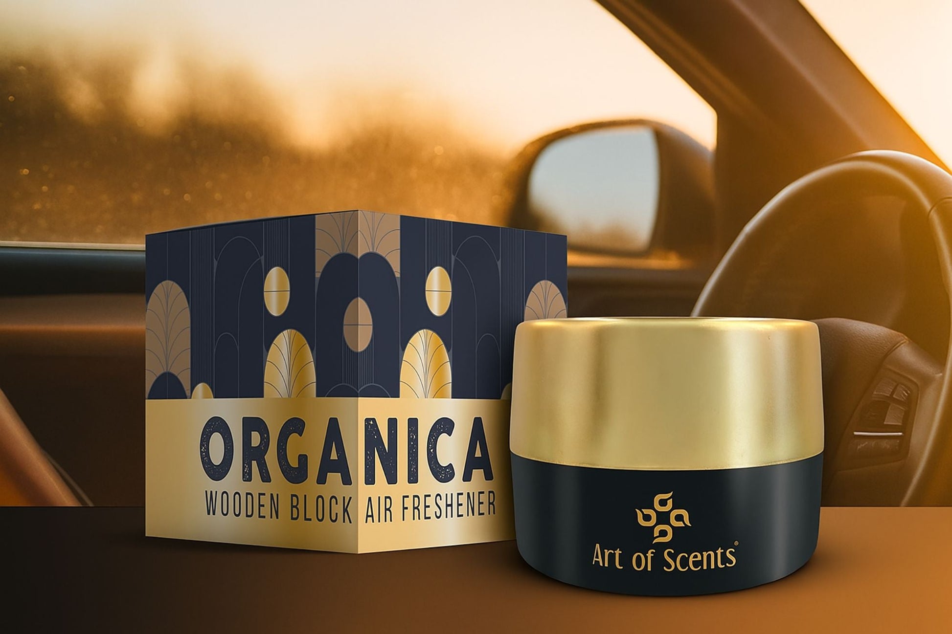 Organica Car Perfume (45 Gram) Wooden Blocks Car Air Freshener Lasting 3 - 4 Months - ORGANICA_ARABIAN_SUNSETS