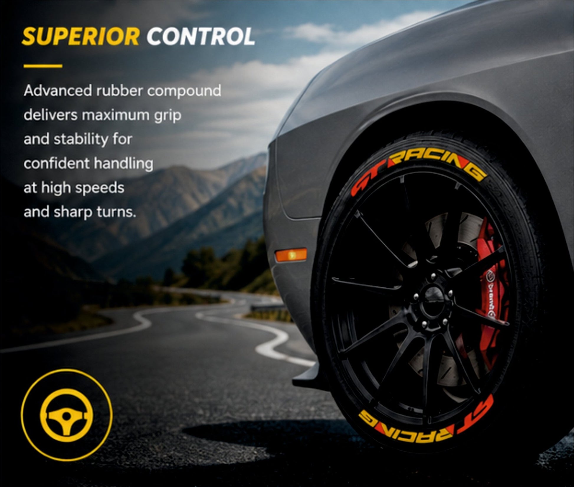 Permanent Tyre Sticker For All Cars & SUV - GT Racing - TYRE_STK_GTRACING