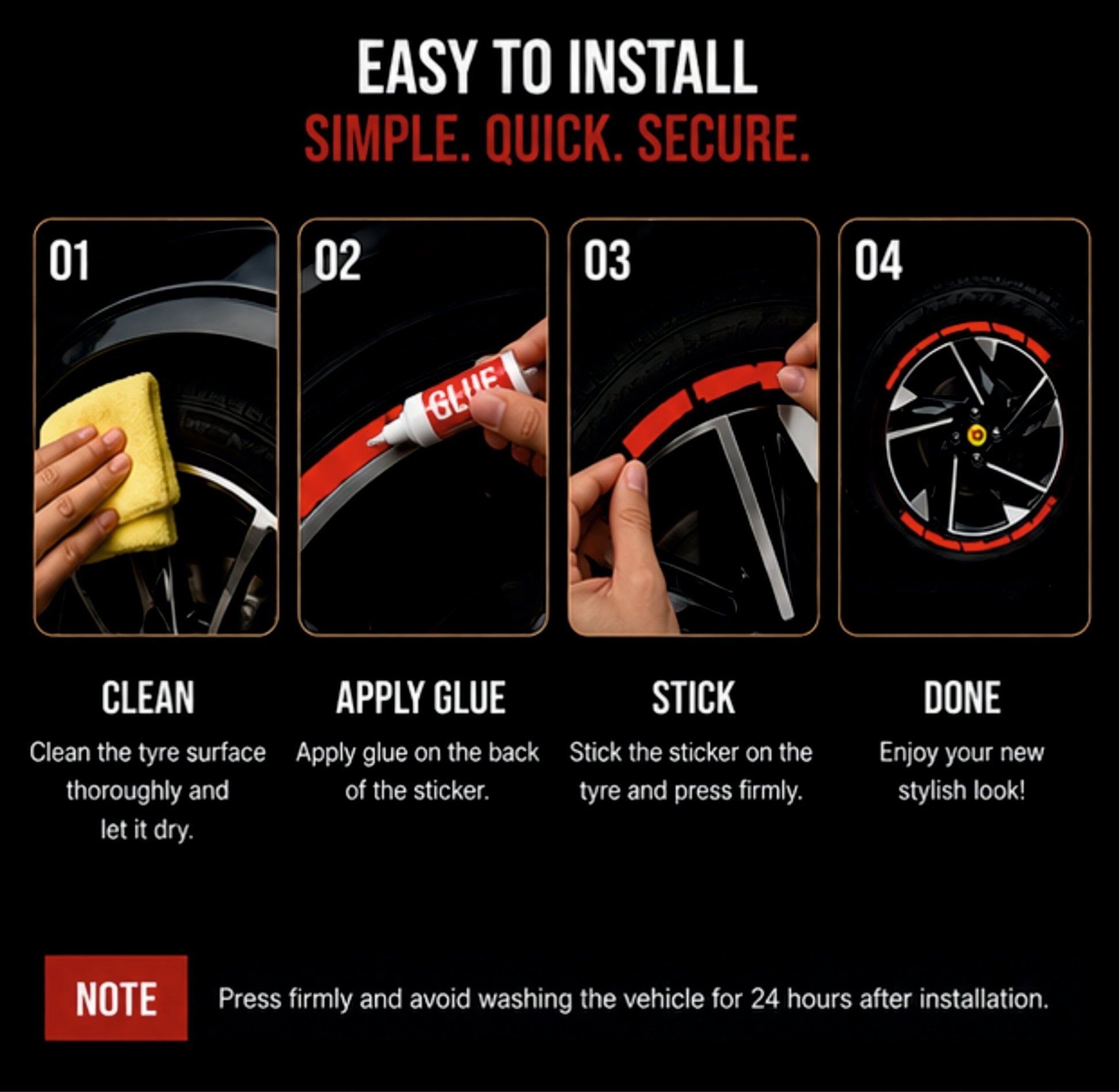 Permanent Tyre Sticker For All Cars & SUV - Red Strip - TYRE_STK_REDSTRIP