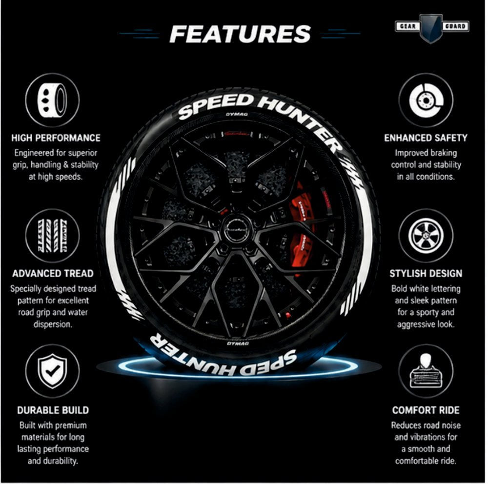 Permanent Tyre Sticker For All Cars & SUV - Speed Hunter - TYRE_STKR_SPD_HUNTER