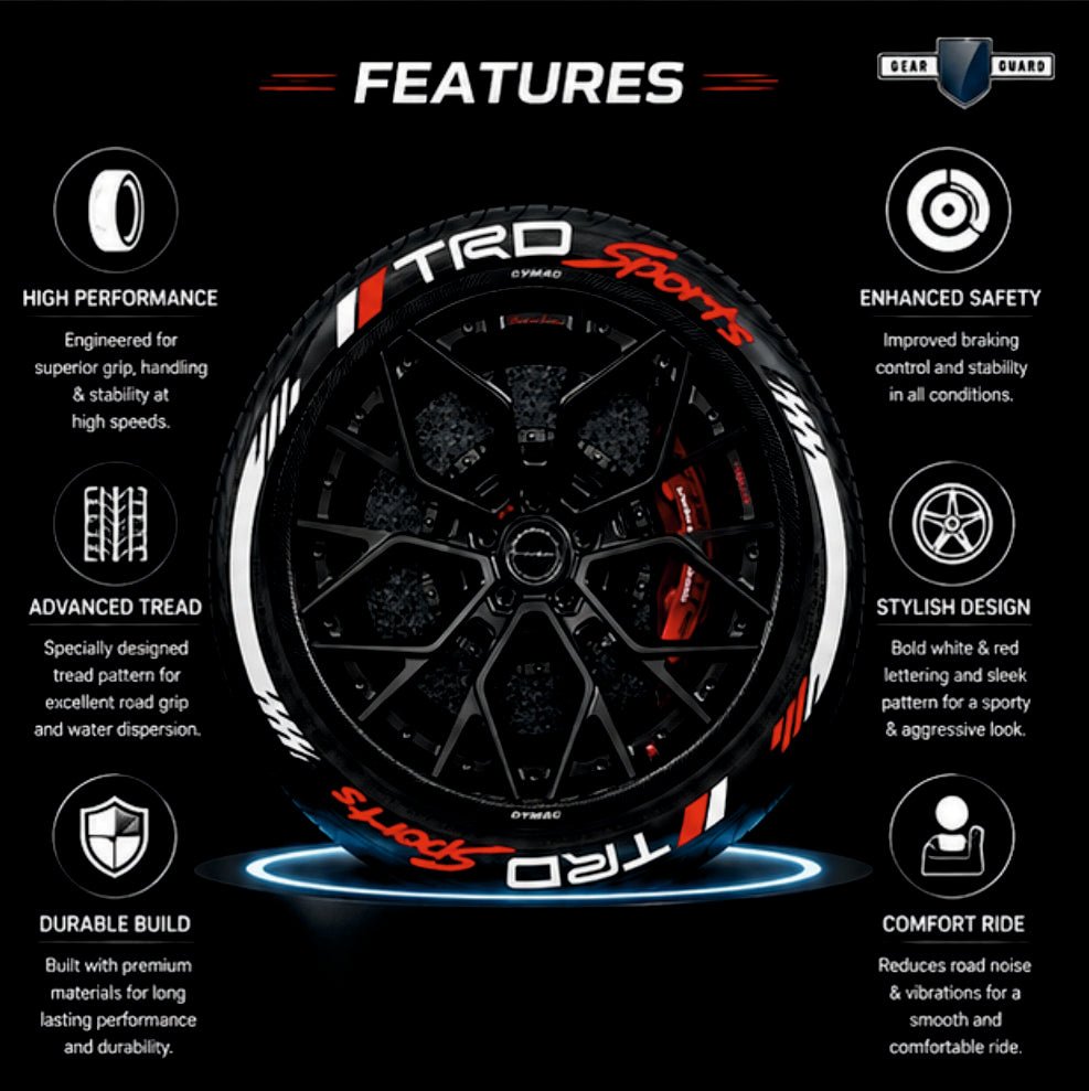 Permanent Tyre Sticker For All Cars & SUV - TRD Sports - TYRE_STKR_SPD_TRDS