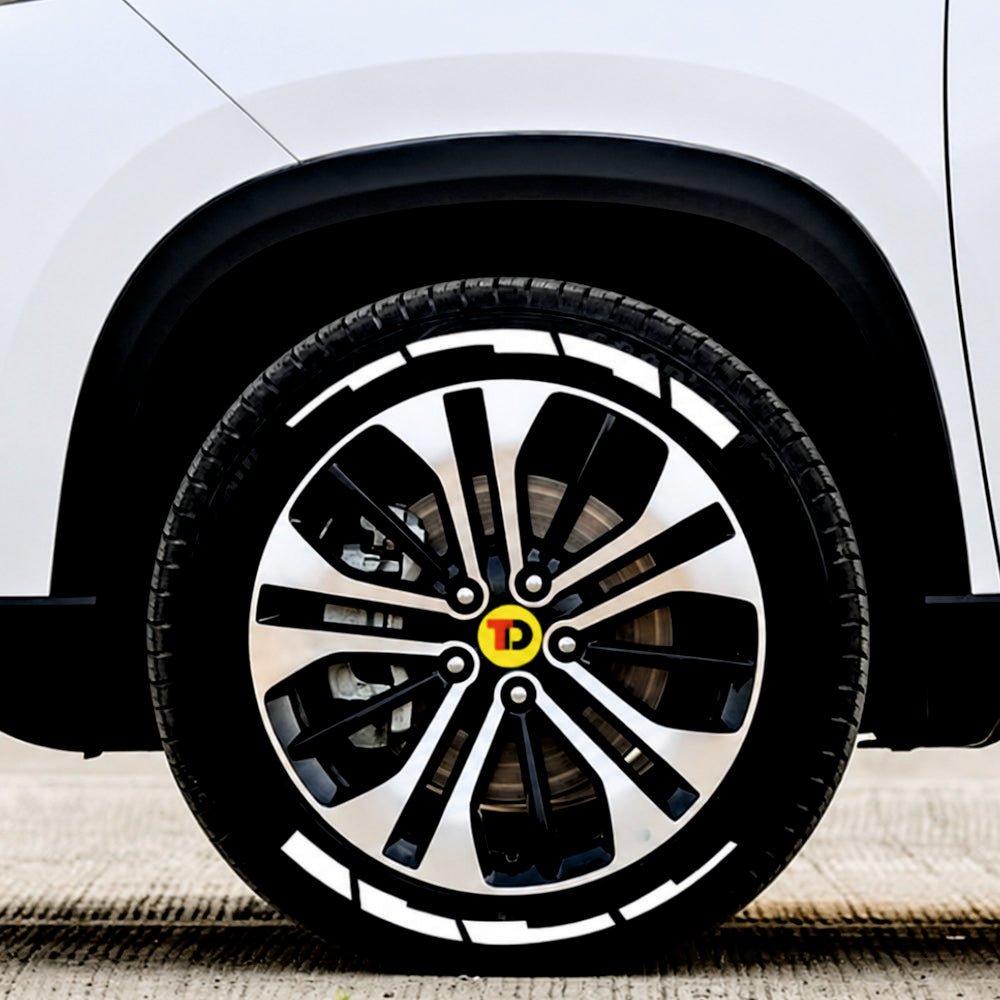 Permanent Tyre Sticker For All Cars & SUV - White Strip | Complete Set for All 4 Tyres -TYRE_STK_WHITE_STRP