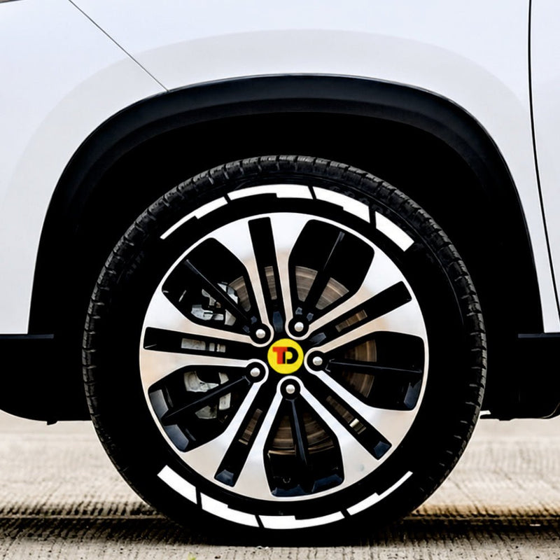 Permanent Tyre Sticker For All Cars & SUV - White Strip | Complete Set for All 4 Tyres -TYRE_STK_WHITE_STRP