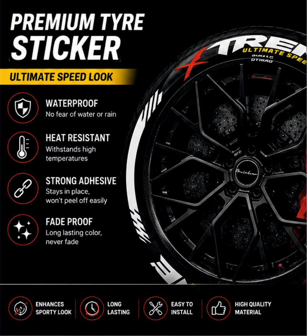 Permanent Tyre Sticker For All Cars & SUV - Xtreme - TYRE_STKR_XTREME