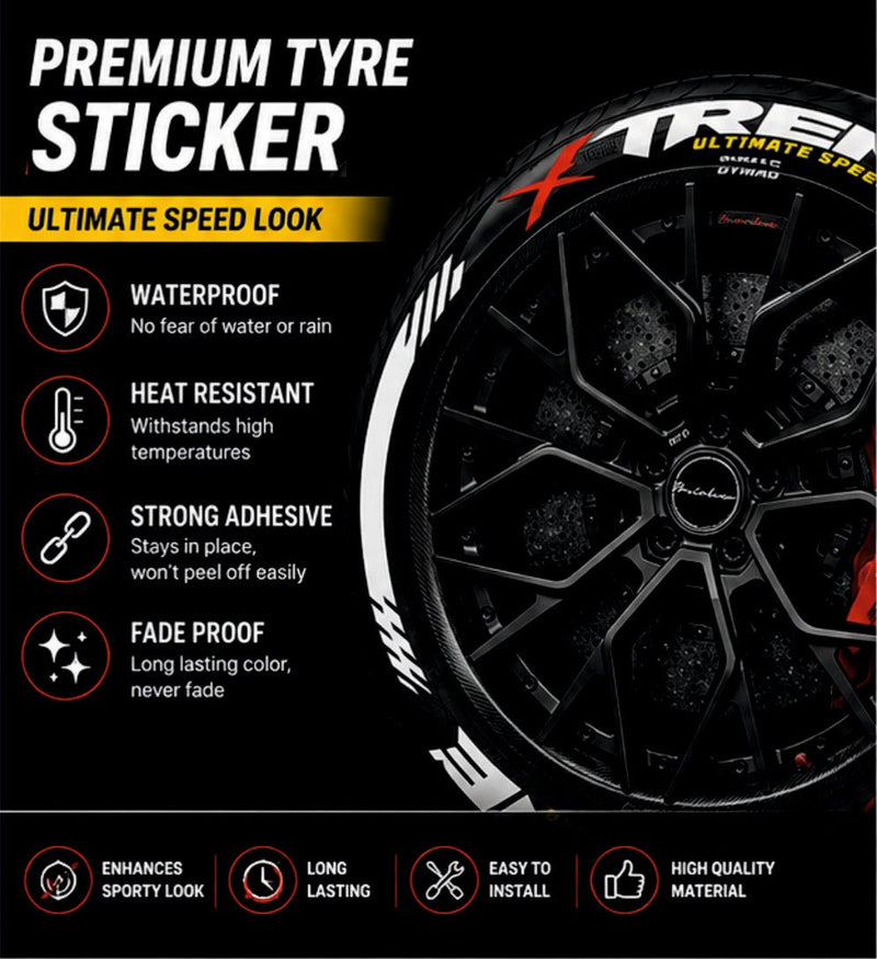 Permanent Tyre Sticker For All Cars & SUV - Xtreme - TYRE_STKR_XTREME