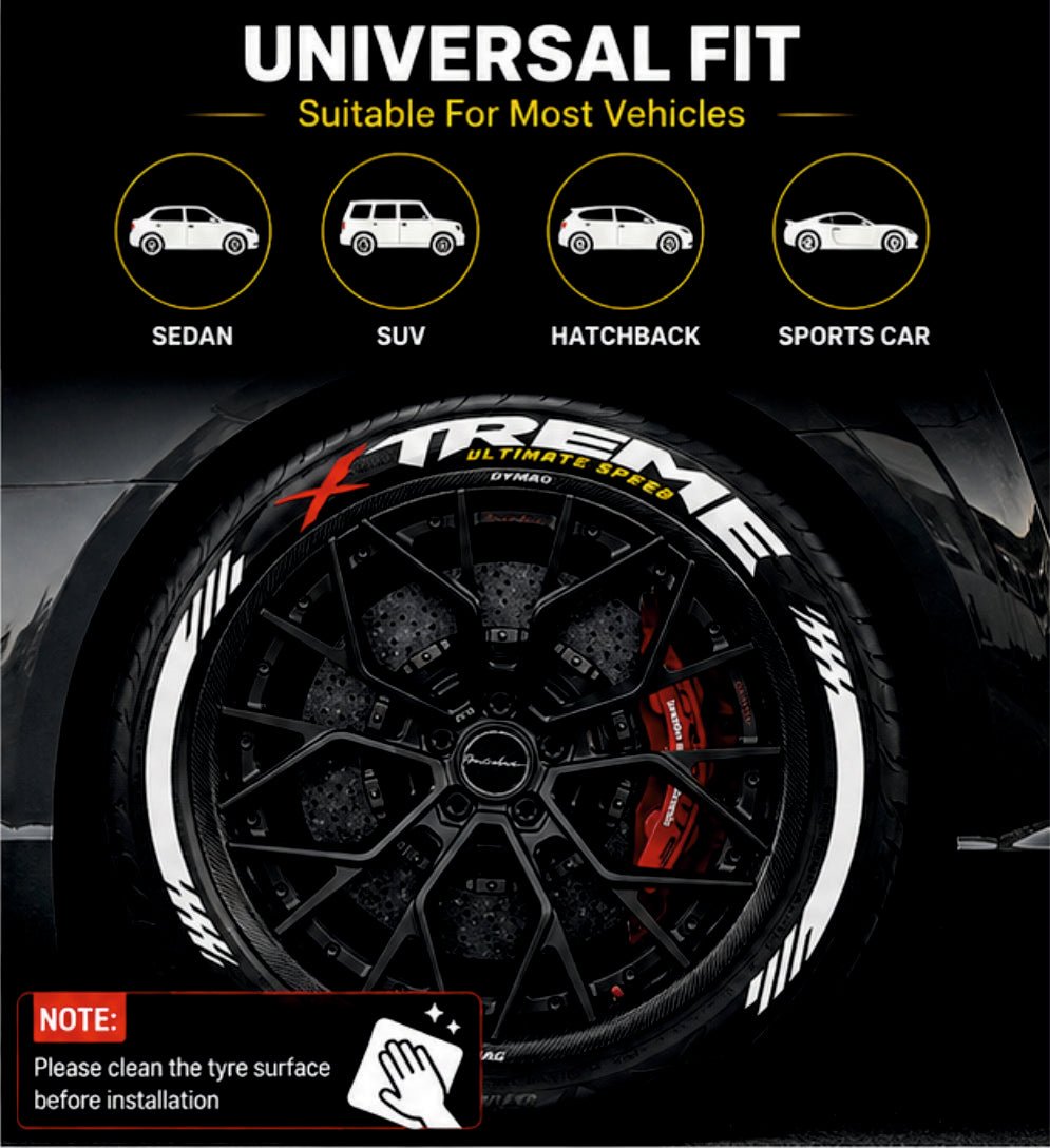Permanent Tyre Sticker For All Cars & SUV - Xtreme - TYRE_STKR_XTREME