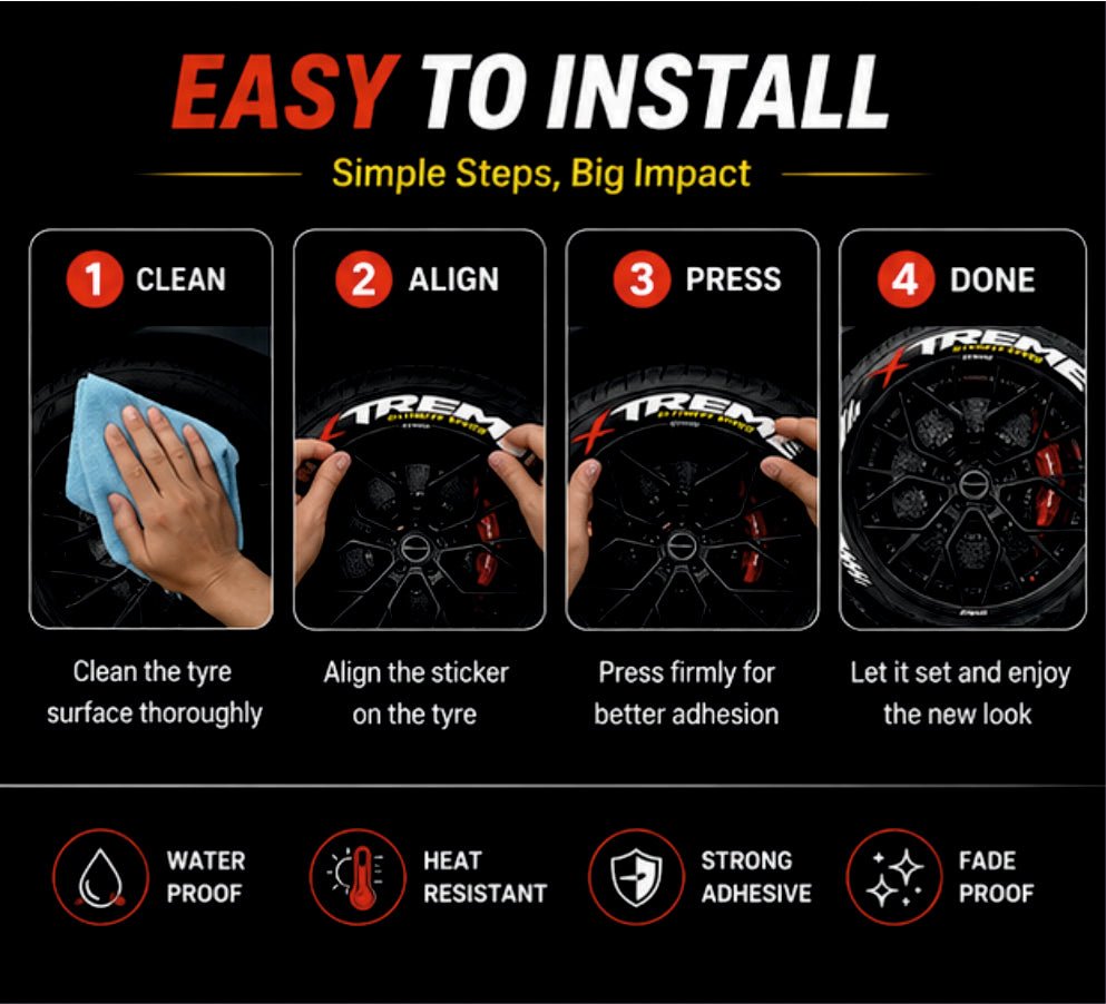 Permanent Tyre Sticker For All Cars & SUV - Xtreme - TYRE_STKR_XTREME
