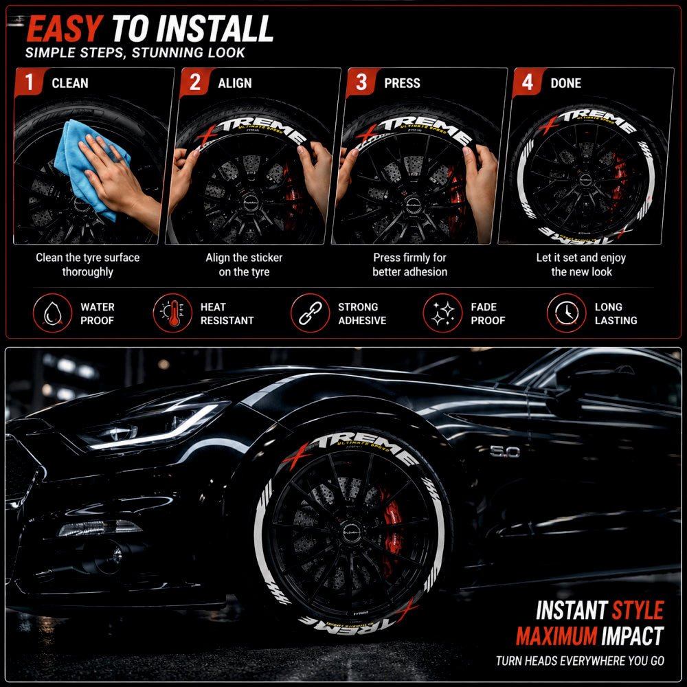 Permanent Tyre Sticker For All Cars & SUV - Xtreme - TYRE_STKR_XTREME