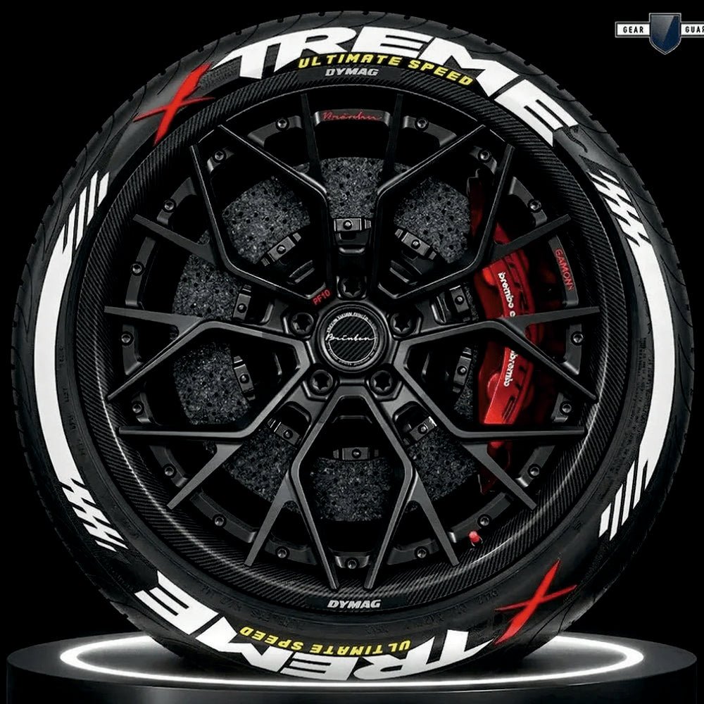 Permanent Tyre Sticker For All Cars & SUV - Xtreme with Strip - TYRE_STKR_XTREME_STRP