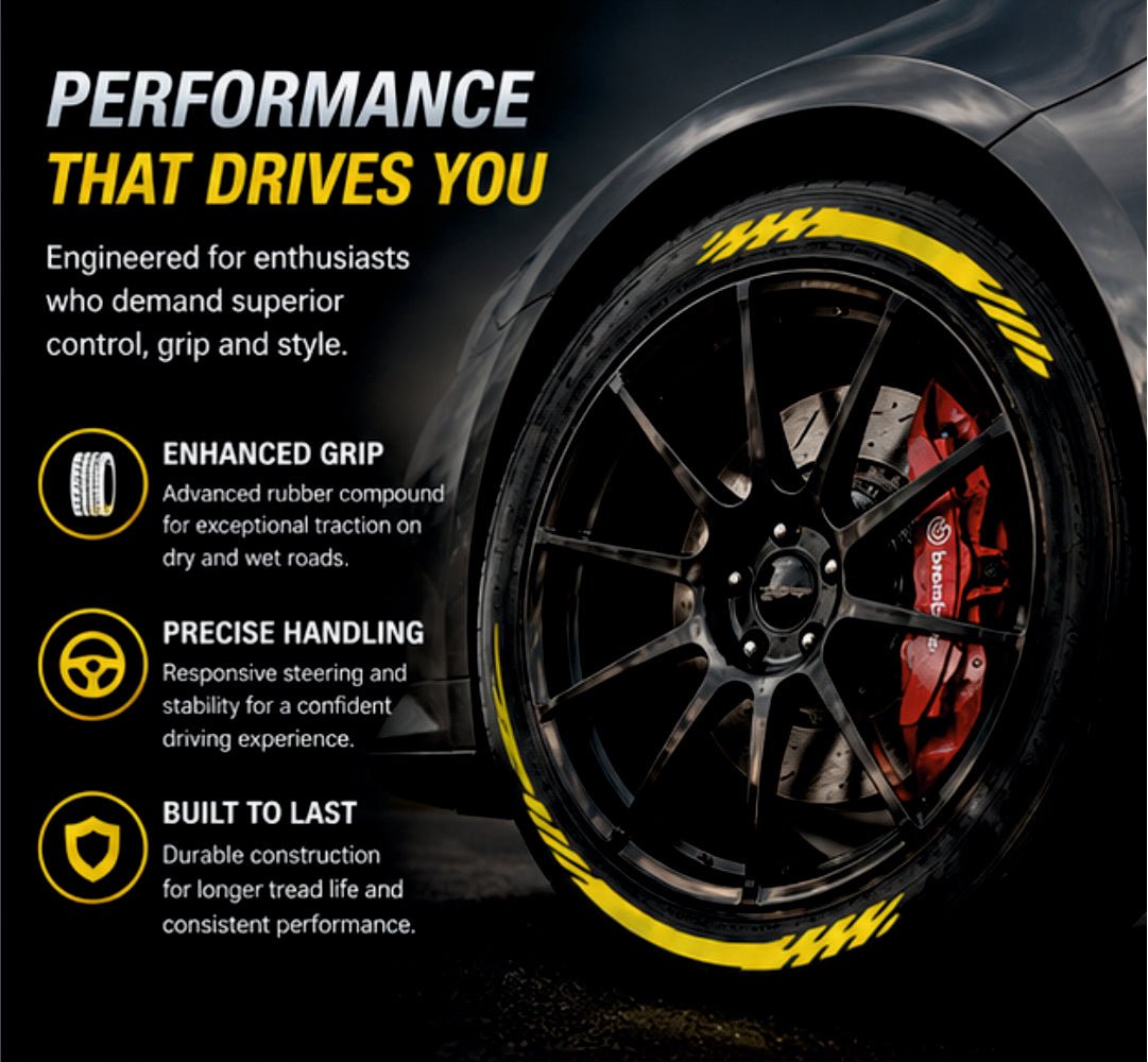 Permanent Tyre Sticker For All Cars & SUV - Yellow Strip - TYRE_SKR_YELLSTRIP