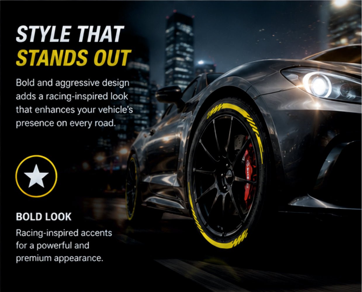 Permanent Tyre Sticker For All Cars & SUV - Yellow Strip - TYRE_SKR_YELLSTRIP