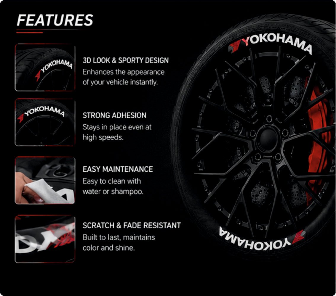 Permanent Tyre Sticker For All Cars & SUV - Yokohama | Complete Set for All 4 Tyres -TYRE_STK_YOKOHAMA