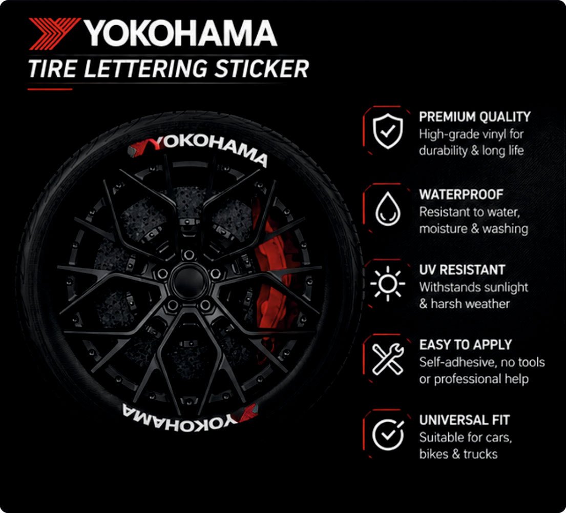 Permanent Tyre Sticker For All Cars & SUV - Yokohama | Complete Set for All 4 Tyres -TYRE_STK_YOKOHAMA