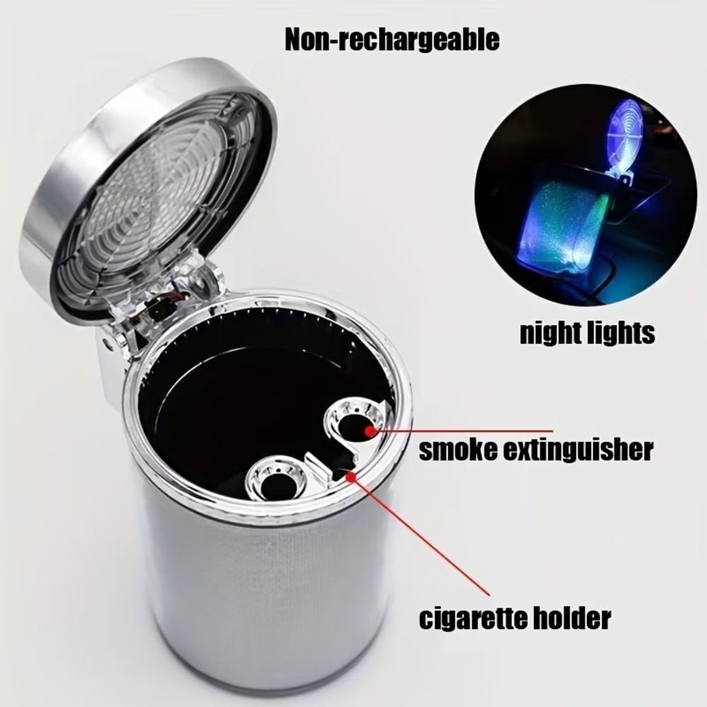 Portable Colorful LED Car Ashtray – Smokeless & Compact Design -ASHTRY_COLORFULL