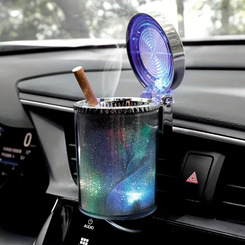 Portable Colorful LED Car Ashtray – Smokeless & Compact Design -ASHTRY_COLORFULL