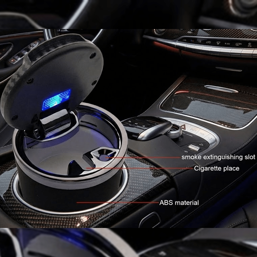 Portable LED Car Ashtray – Smokeless & Compact Design - ASHTRAY_CARBON_F