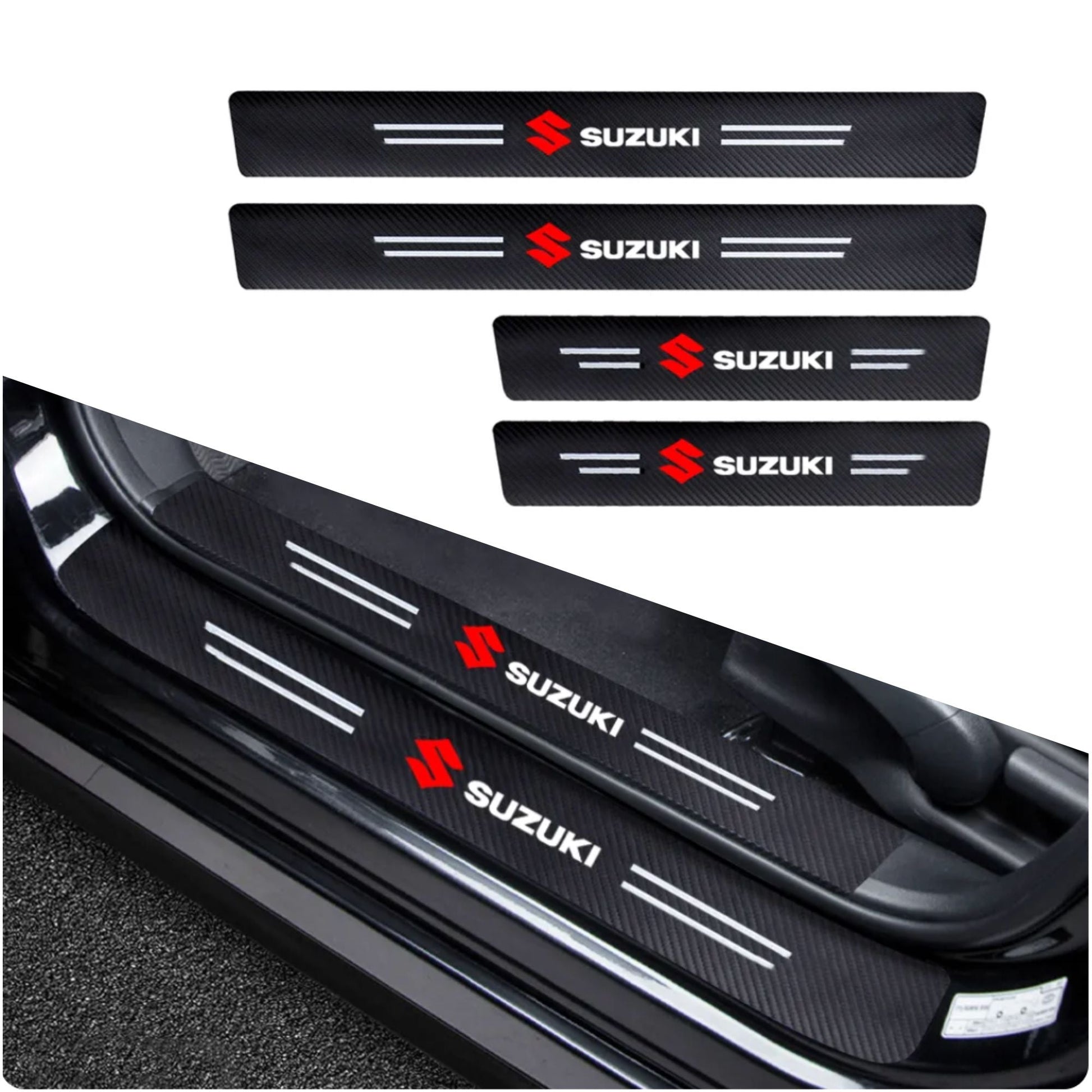 Premium Carbon Fiber Car Door Sill Protector with Logo - SILL_GUARD_SUZUKI_PO8