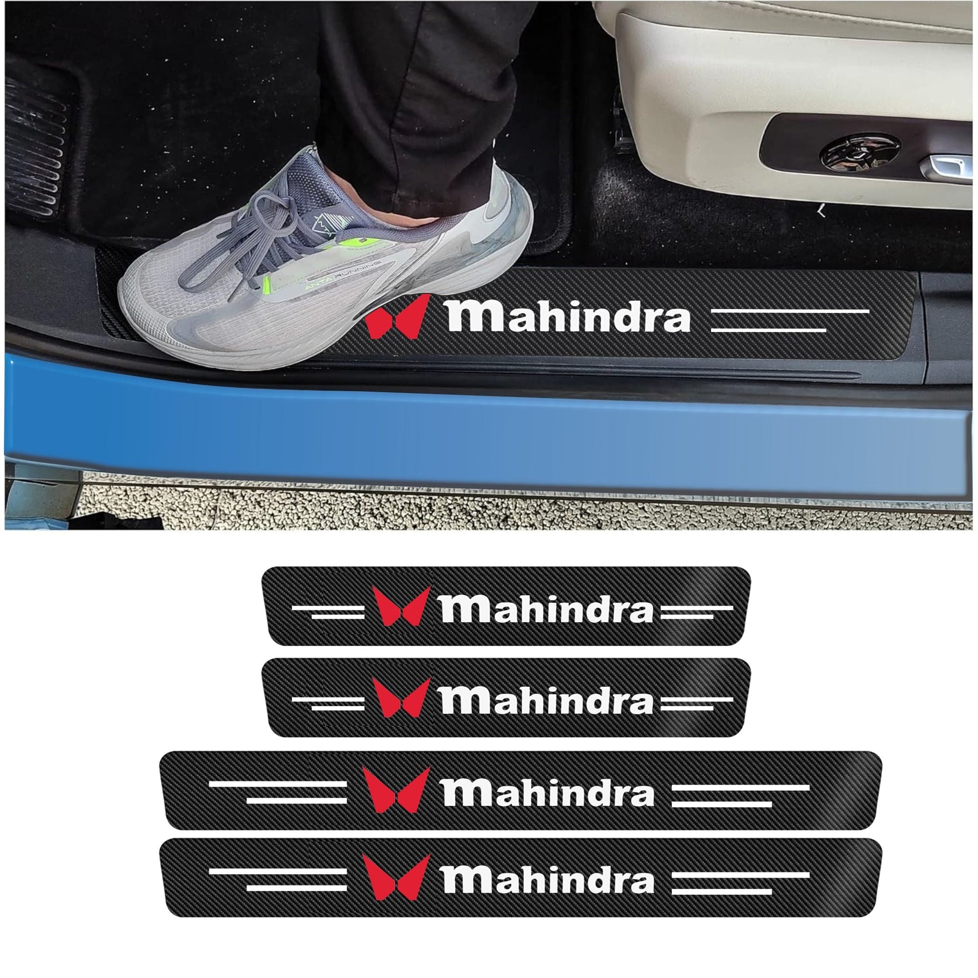 Premium Carbon Fiber Car Door Sill Protector with Logo - SILL_GUARD_MAHINDRA_PO4