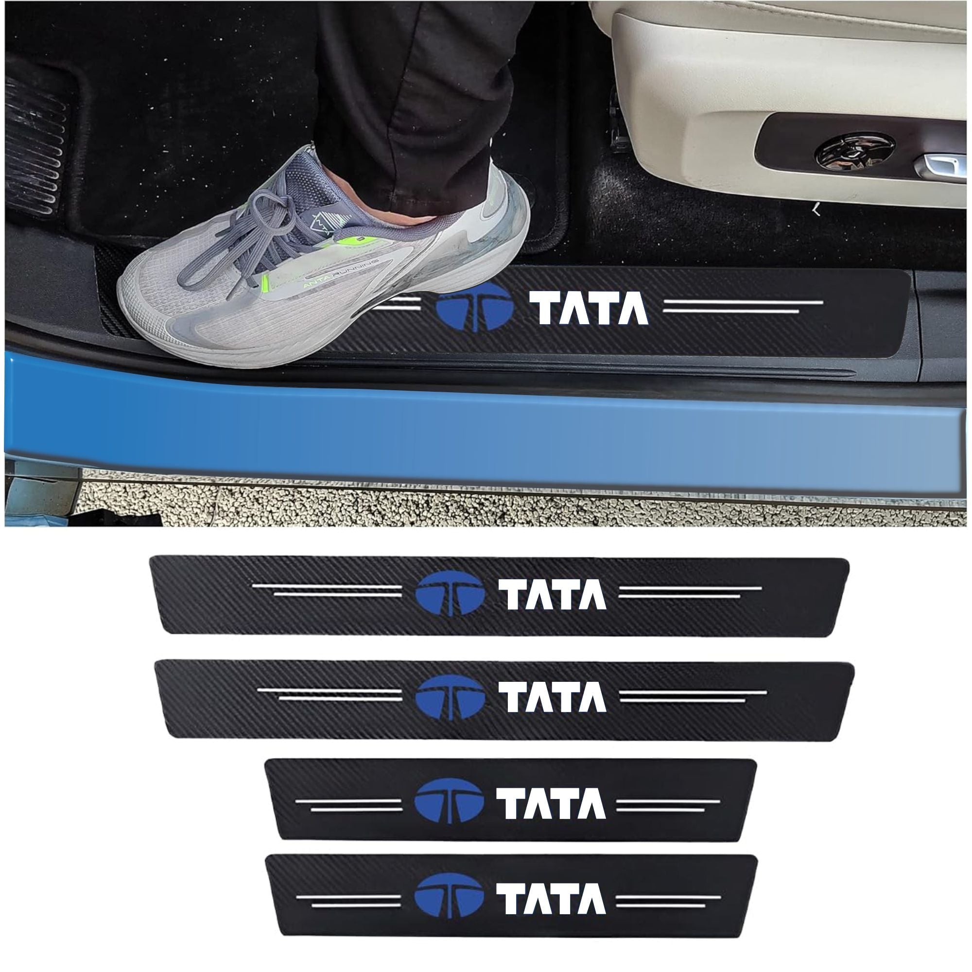 Premium Carbon Fiber Car Door Sill Protector with Logo - SILL_GUARD_TATA_PO4