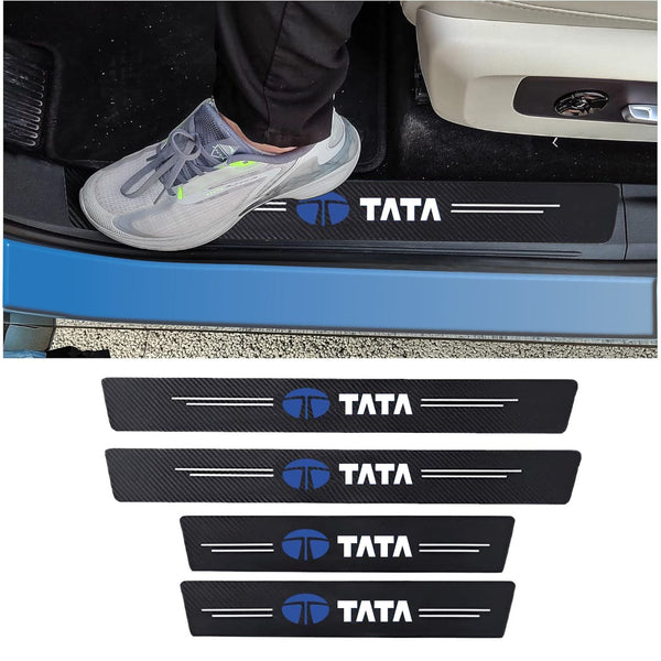 Premium Carbon Fiber Car Door Sill Protector with Logo - SILL_GUARD_TATA_PO4
