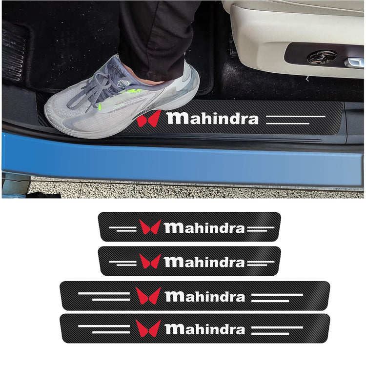 Premium Carbon Fiber Car Door Sill Protector with Logo - SILL_GUARD_MAHINDRA_PO4