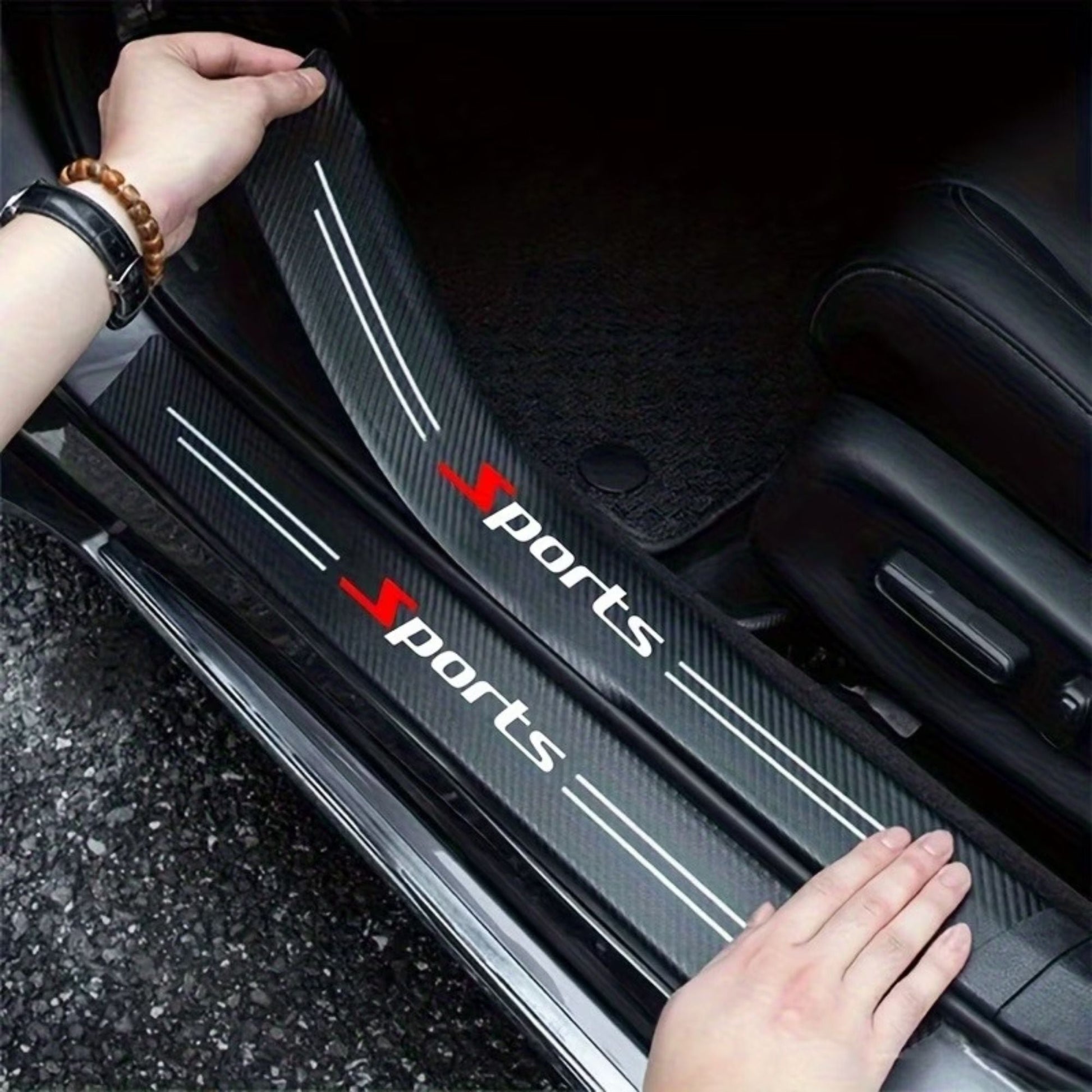 Premium Carbon Fiber Car Door Sill Protector with Logo - SILL_GUARD_SPORTS_PO4