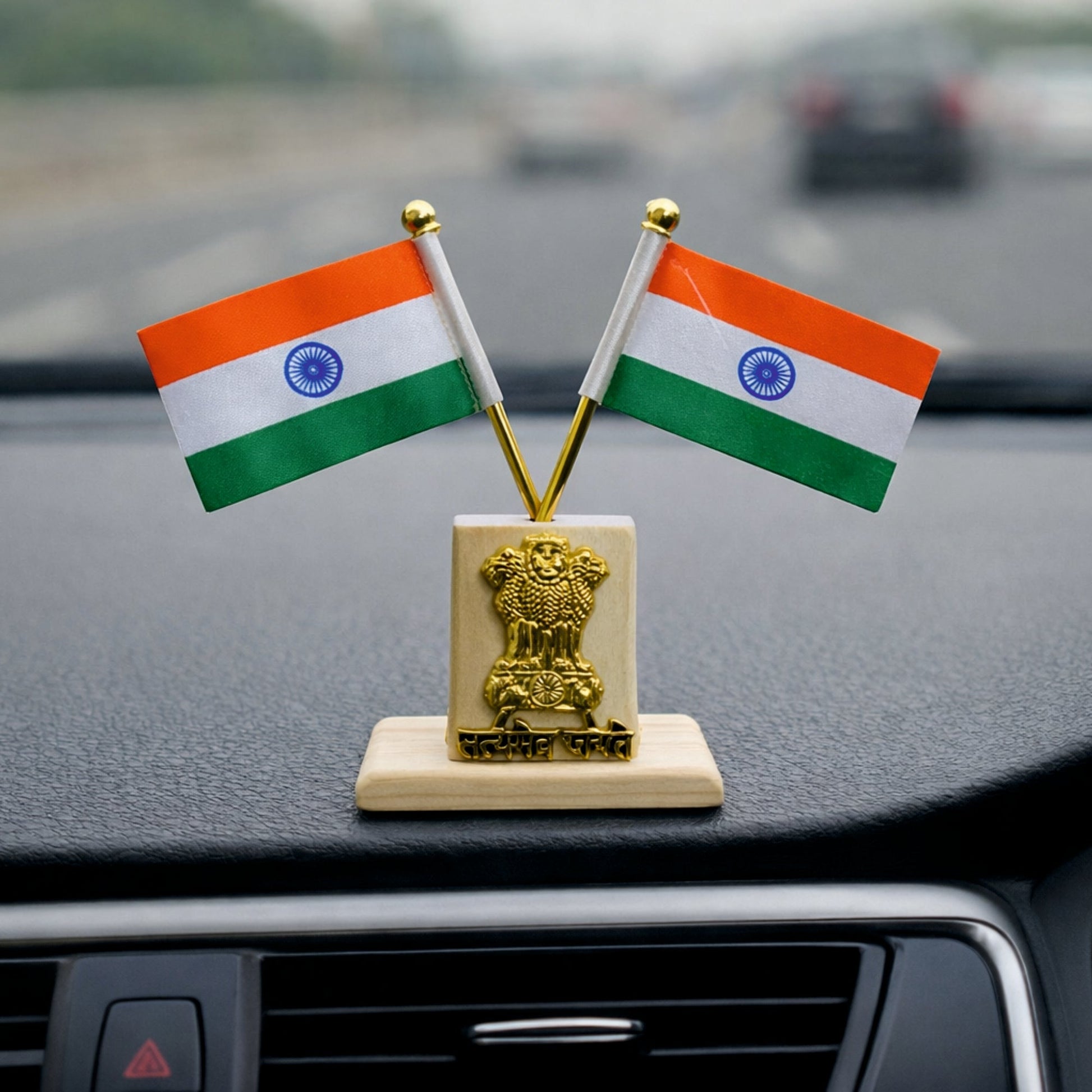 Premium Indian National Flag for Car Dashboard & Office Table - INDIA_FLAG_SMJ_WOOD
