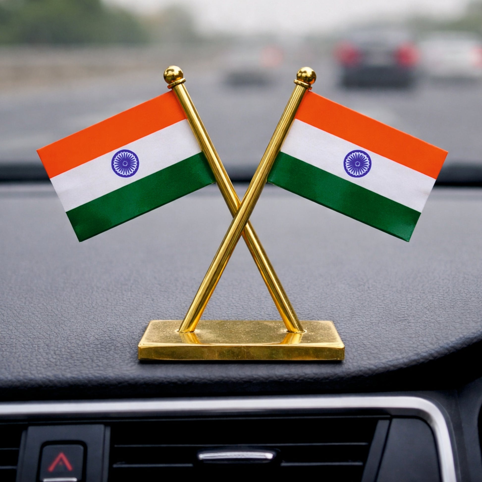 Premium Indian National Flag for Car Dashboard & Office Table - INDIA_FLAG_GOLD