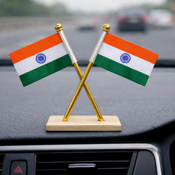 Premium Indian National Flag for Car Dashboard & Office Table - INDIA_FLAG_WOODGOLD
