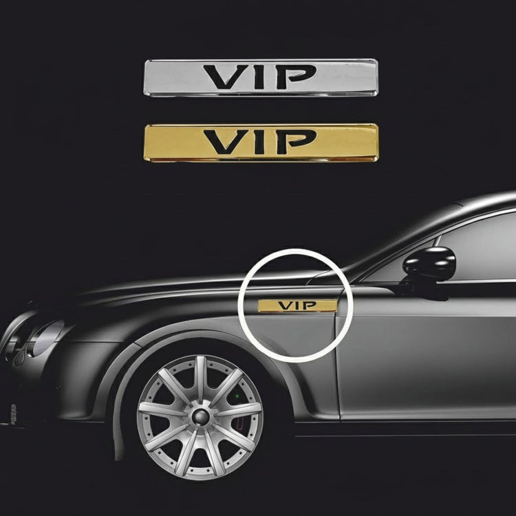 Premium VIP Gold Edition 3D Metal Car Emblem | 9cm x 1.3cm | All Vehicle Exterior Decorative Logo, Self - Adhesive - STICKER_VIP_G