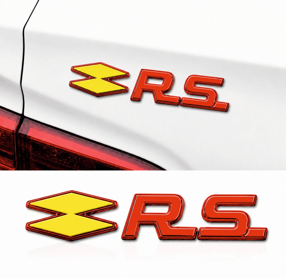 R S 3D Metal Sticker 13cm x 2.5cm - STICKER_R-S_YLL-RED