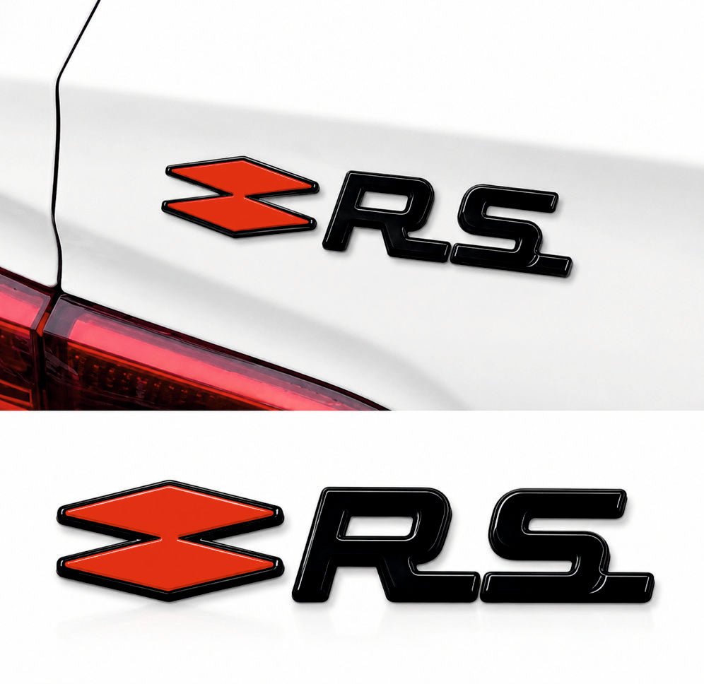 R S 3D Metal Sticker 13cm x 2.5cm - STICKER_R-S_RED-BLK
