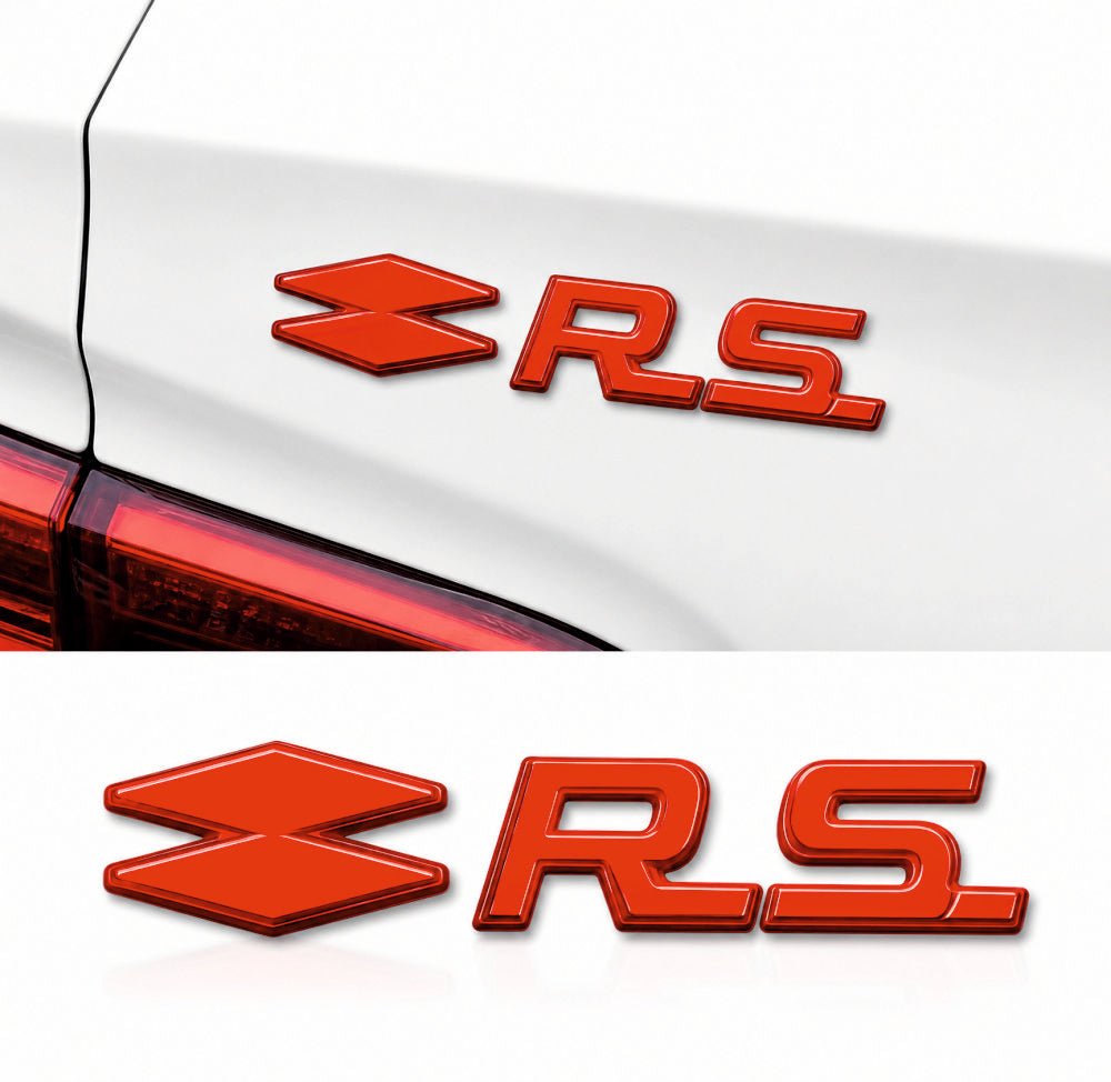 R S 3D Metal Sticker 13cm x 2.5cm - STICKER_R-S_RED-RED