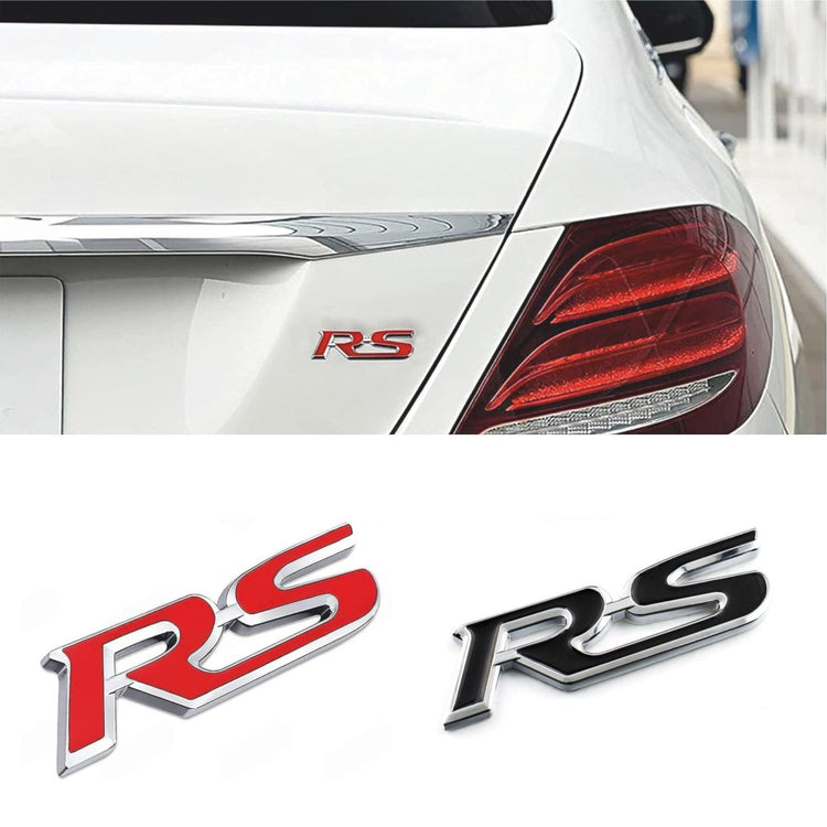 RS 3D Car Badge Emblem Red & Chrome | 2.4cm x 9cm | All Vehicle Exterior Decorative Logo, Self - Adhesive - STICKER_RS_B
