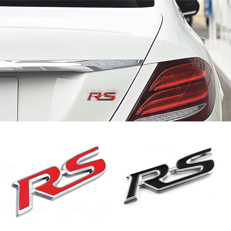 RS 3D Car Badge Emblem Red & Chrome | 2.4cm x 9cm | All Vehicle Exterior Decorative Logo, Self - Adhesive - STICKER_RS_B