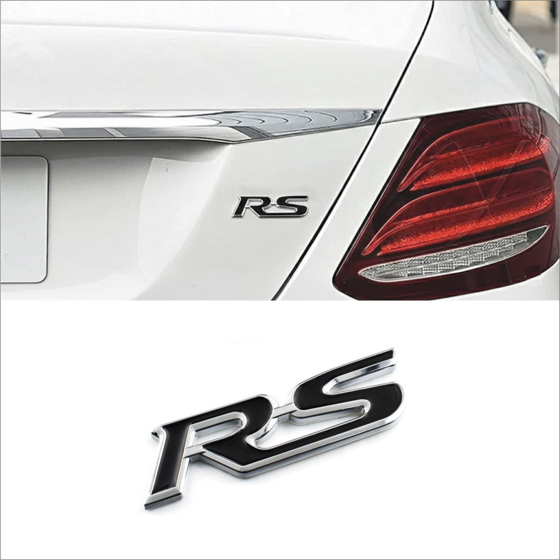 RS 3D Car Badge Emblem Red & Chrome | 2.4cm x 9cm | All Vehicle Exterior Decorative Logo, Self - Adhesive - STICKER_RS_R