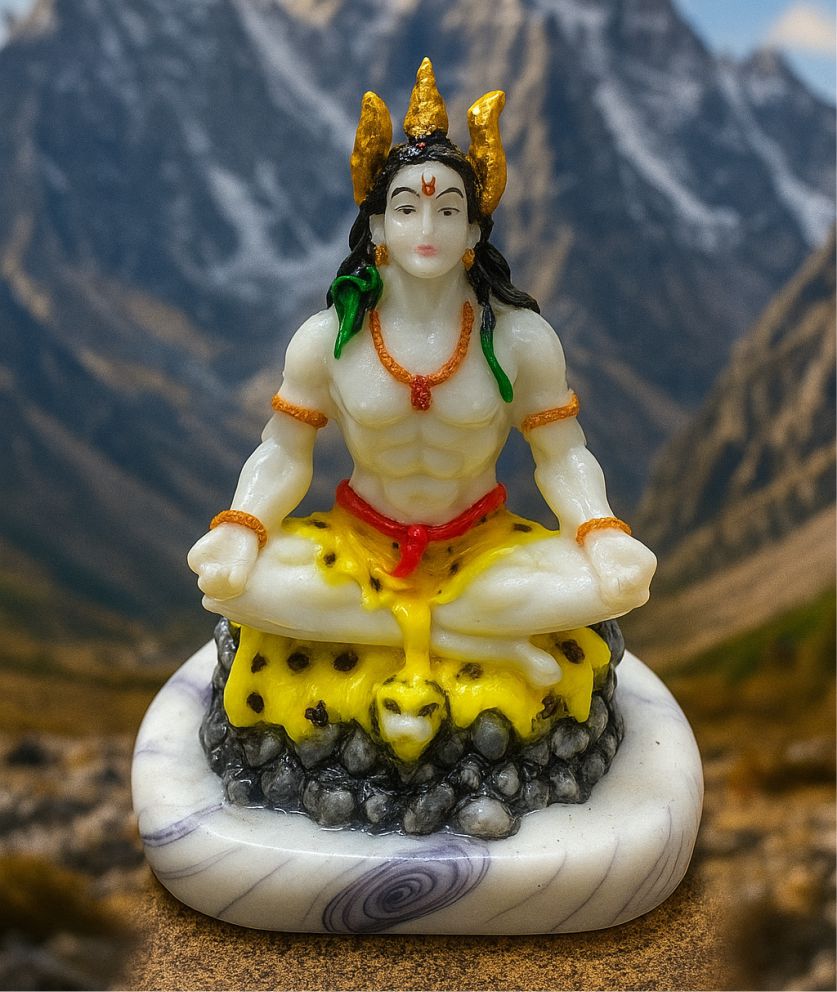 Lord Shiva idol, Mahadev statue, Shiva meditation idol, Himalayan Shiva murti, resin Shiva figurine, spiritual home decor, Hindu god idol, pooja room statue, temple decor idol, meditation corner decor, Vastu gift, housewarming gift, Diwali gift idea, yoga room decor, peaceful statue, Kailash mountain theme, marble base idol, Indian god sculpture, desk showpiece, car dashboard idol, handcrafted in India
