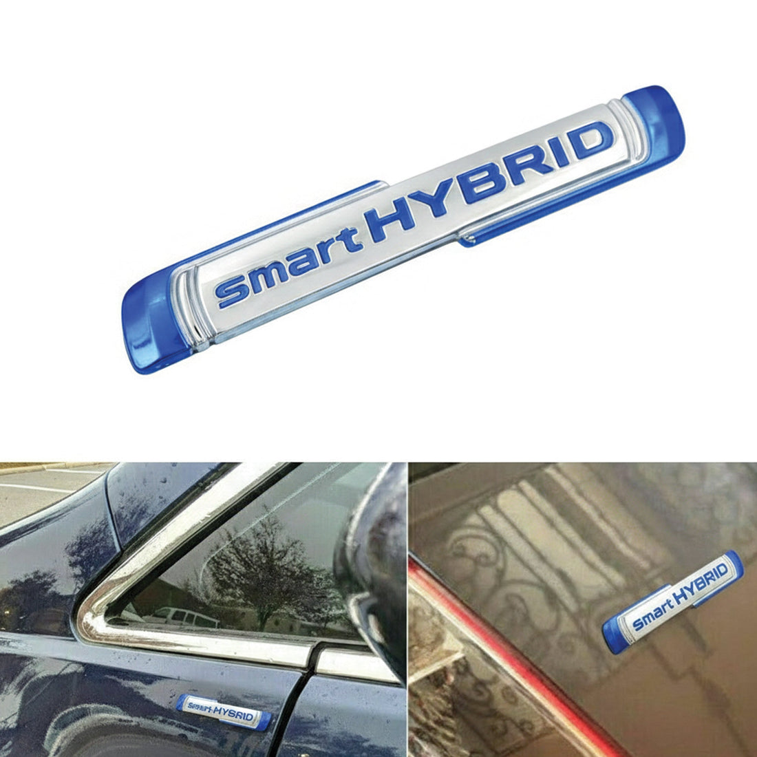 Smart HYBRID Car Emblem Badge Blue & Silver 3D Chrome Logo Sticker for Car Boot, Fender & Body - STICKER_SM_HYBRID