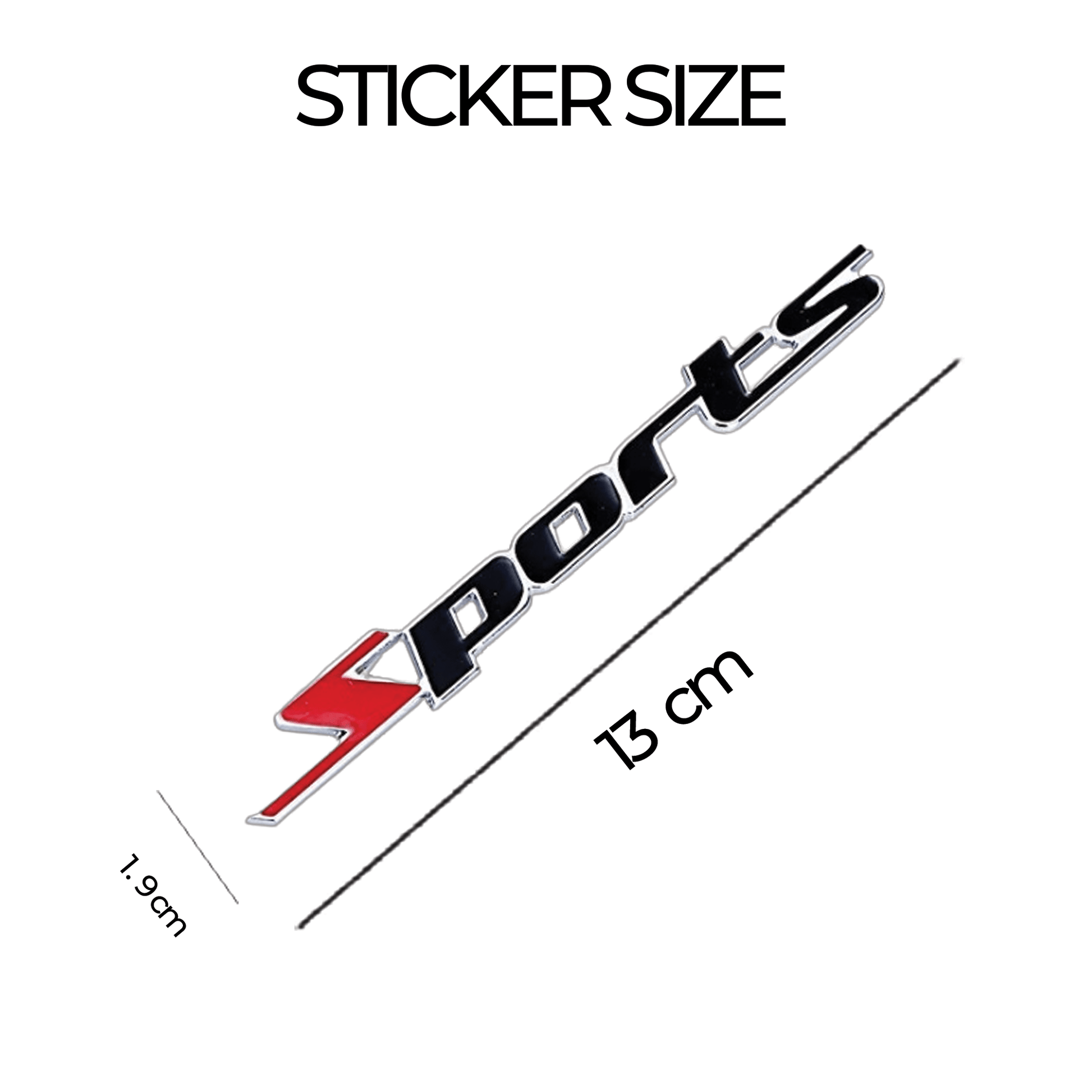 Sports 3D Metal Logo Car Badge Emblem | 13cm x 1.9cm | All Vehicle Exterior Decorative Logo, Self - Adhesive - STICKER_SPORTS_BLK_RED