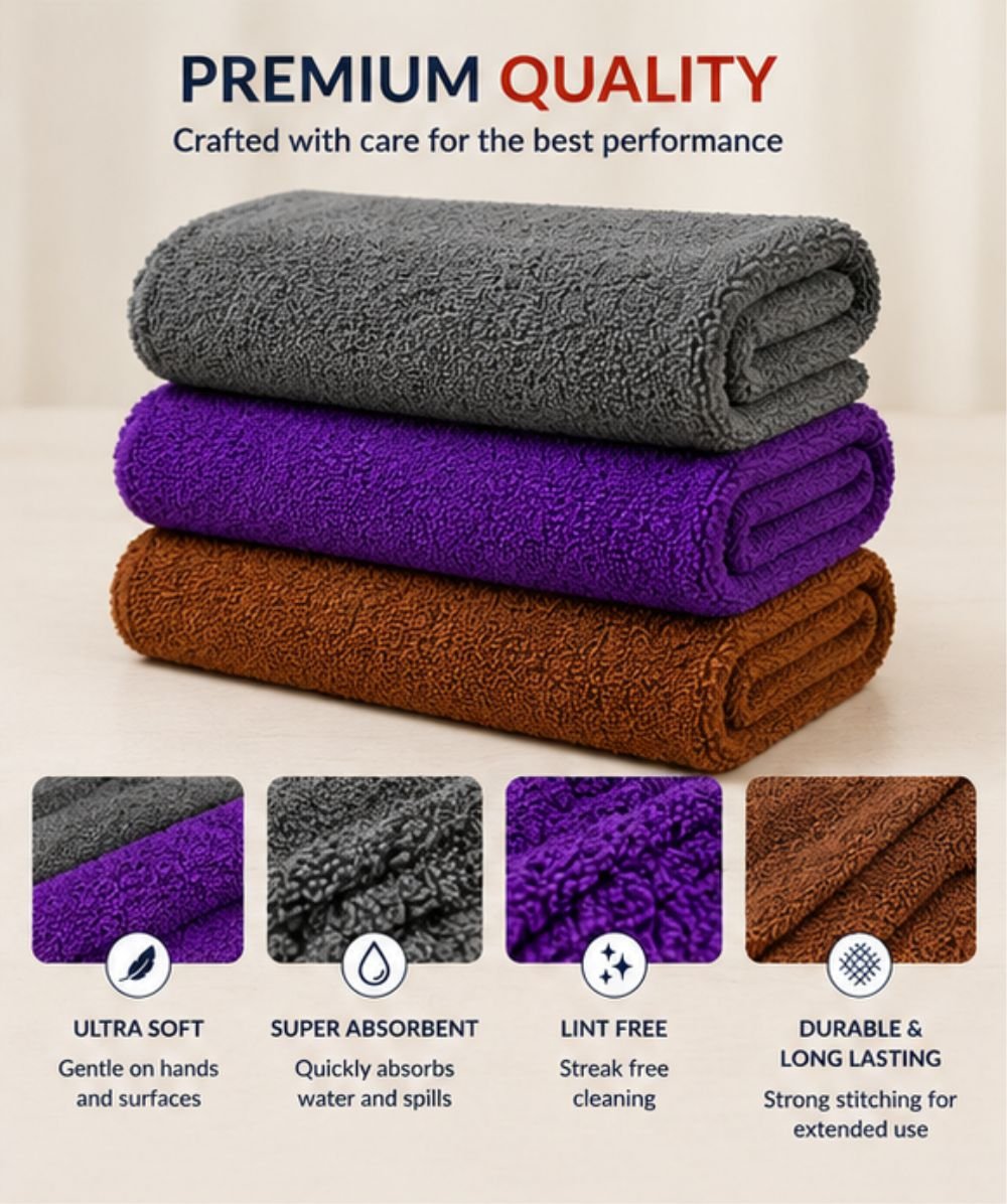 Super Absorbent Microfiber Cleaning Cloths 33x33cm (3 Pack) -MICROFIBER_3PACK_33X33